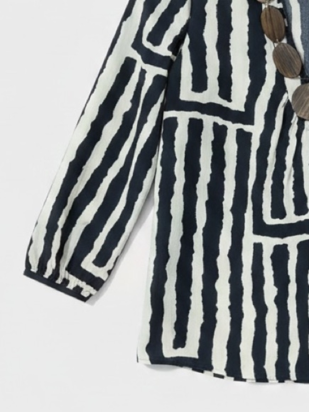Tibi Tribal Print Wooden Beaded Embellished 3/4 Sleeve Pullover Top Size 0/XS - Picture 6 of 9